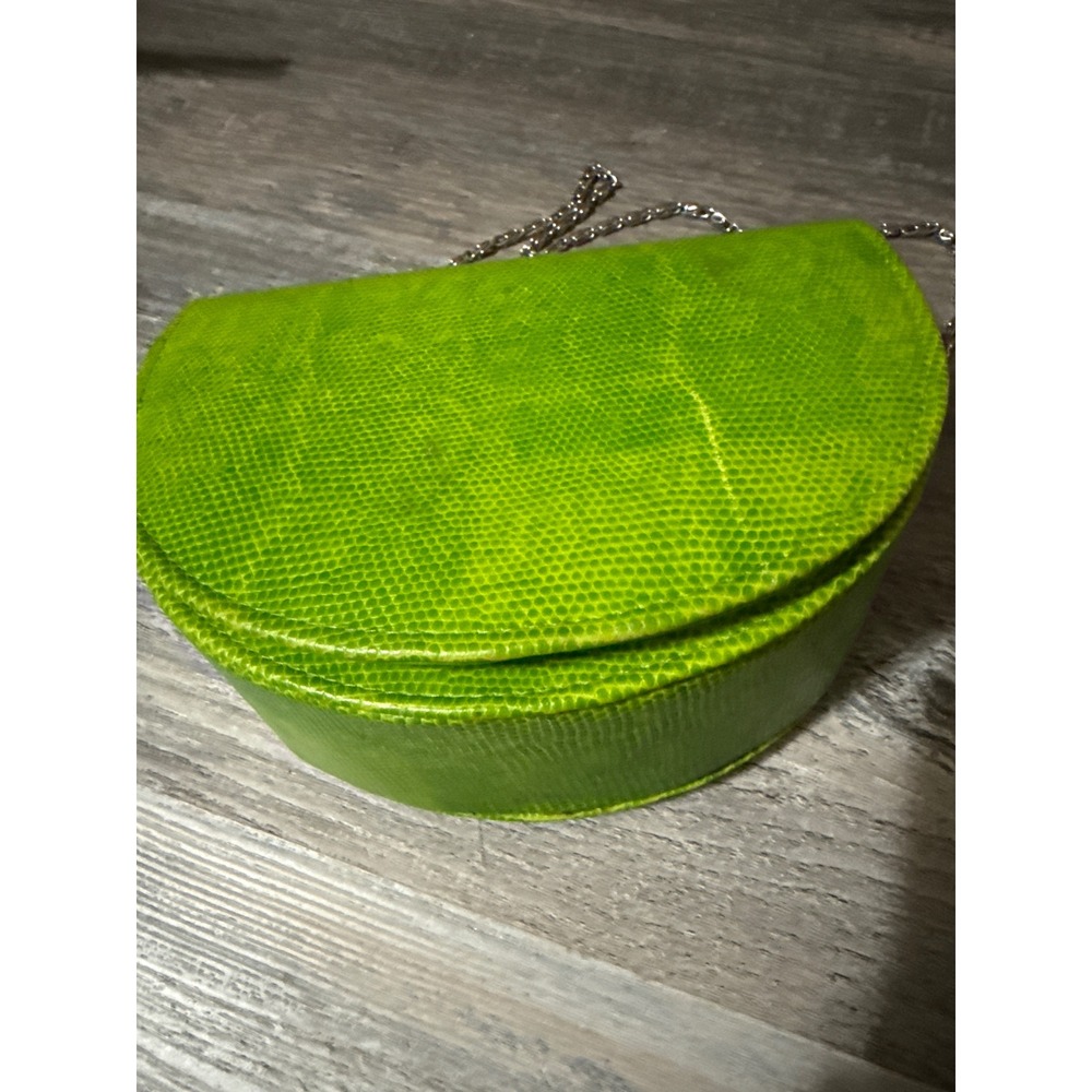 Bijoux Terner Lime Green Faux Lizard Half Moon Crossbody Bag Silver Chain Strap